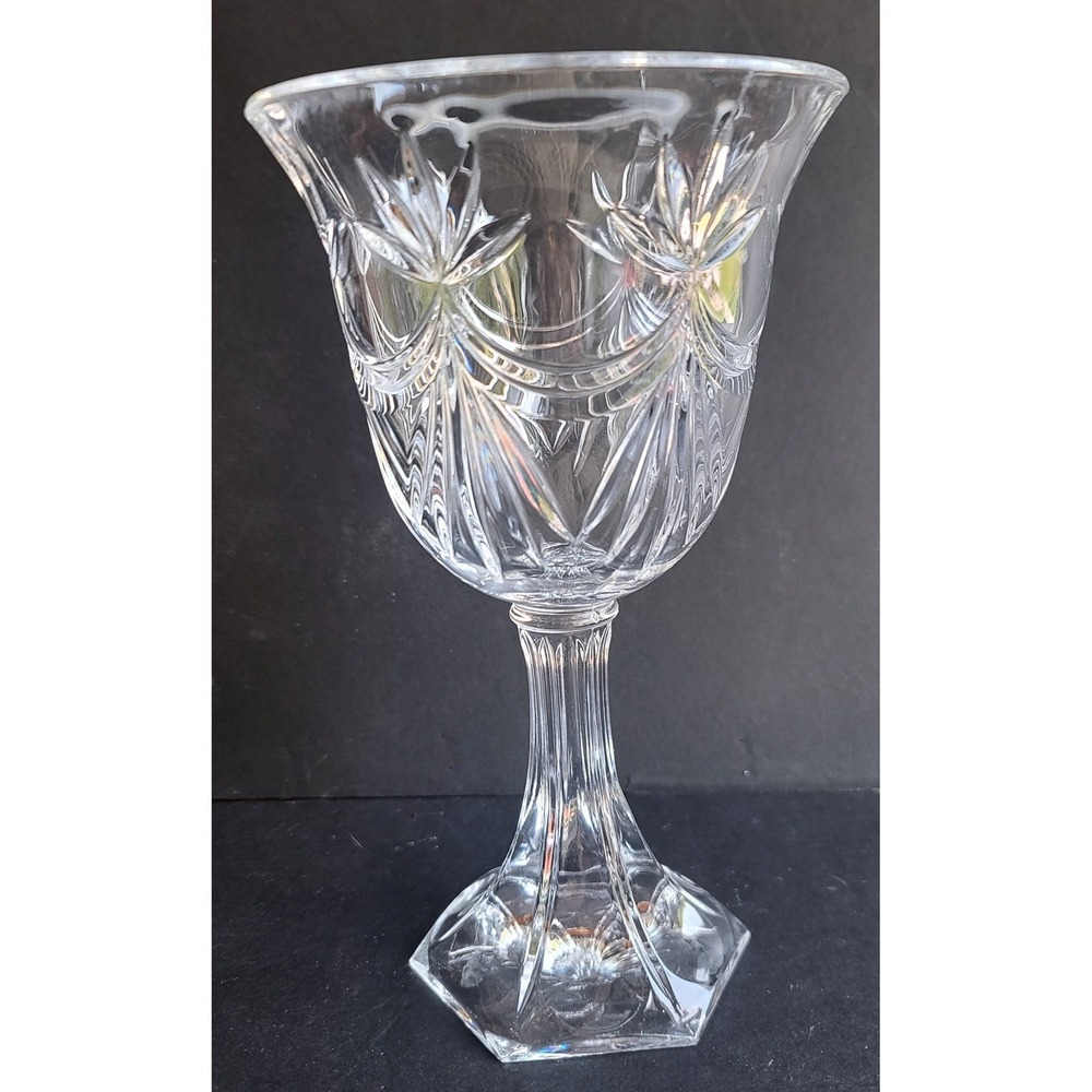 Vintage Crystal 9" Glass Pedestal Candle Holder Vase Water Goblet‎ Compote